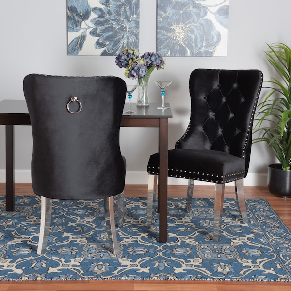 Baxton Studio Honora Contemporary Glam and Luxe Black Velvet Fabric and Silver Metal 2Piece Dining Chair Set 221-2PC-12909-ZORO - main